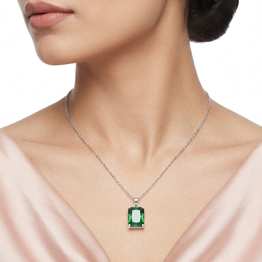 PRAO Necklace Anti-Tarnish Emerald-Cut Pendant
