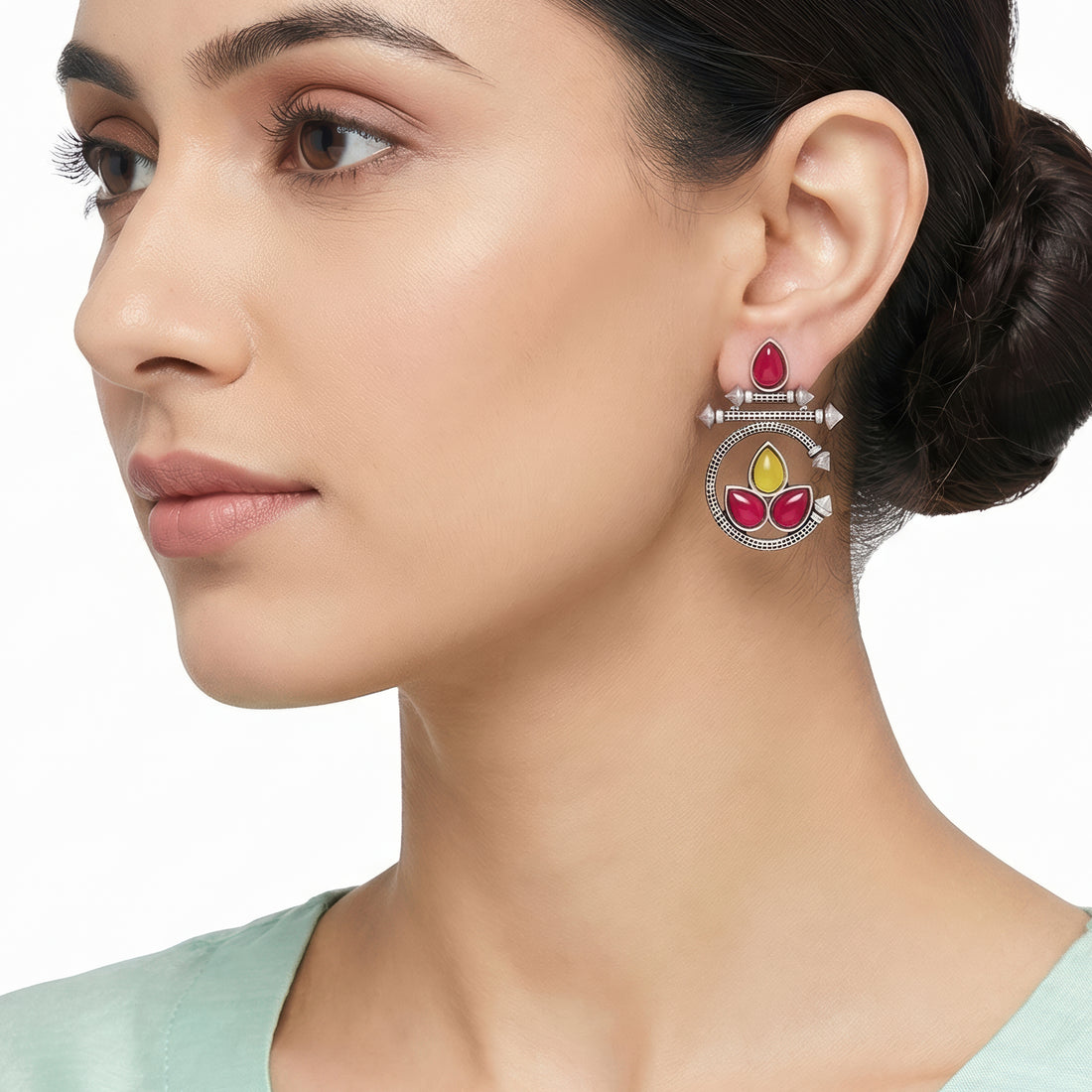 PRAO Earrings Anti-Tarnish Fuchsia Pink Tribal Stone