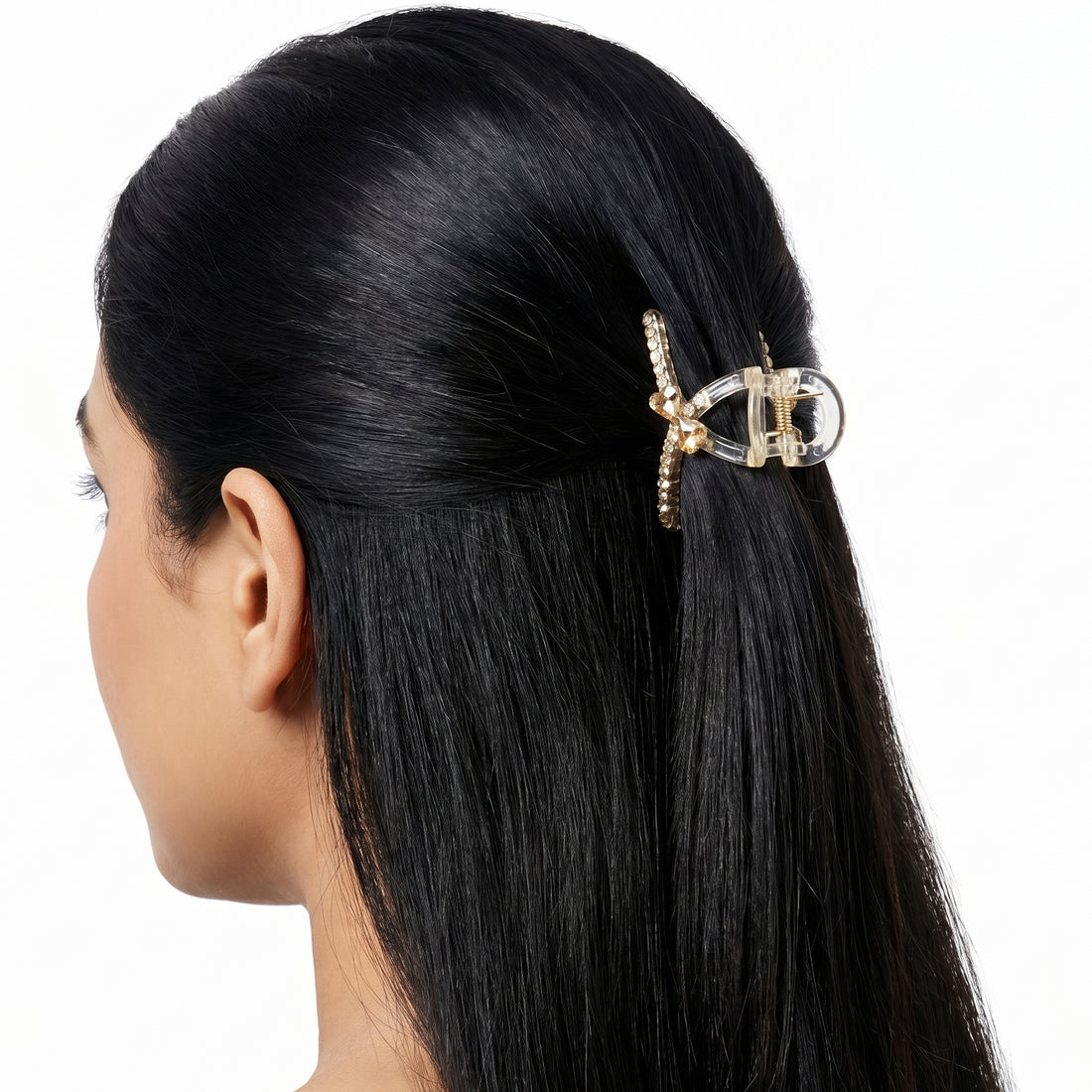 PRAO Hair Claw Clip Champagne Crystal Bow