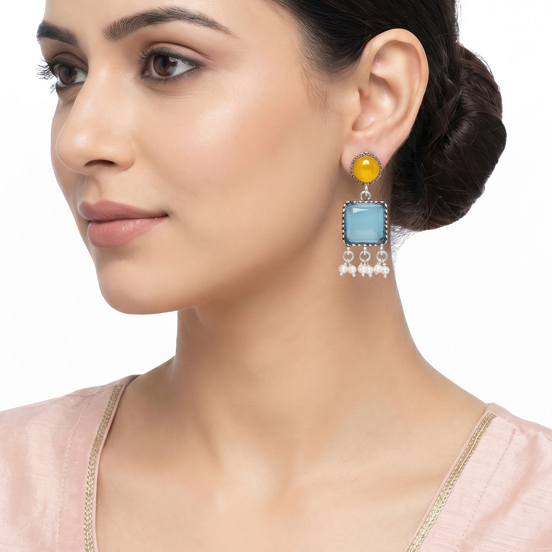 PRAO Earrings Anti-Tarnish Aqua Blue Pearl Drop