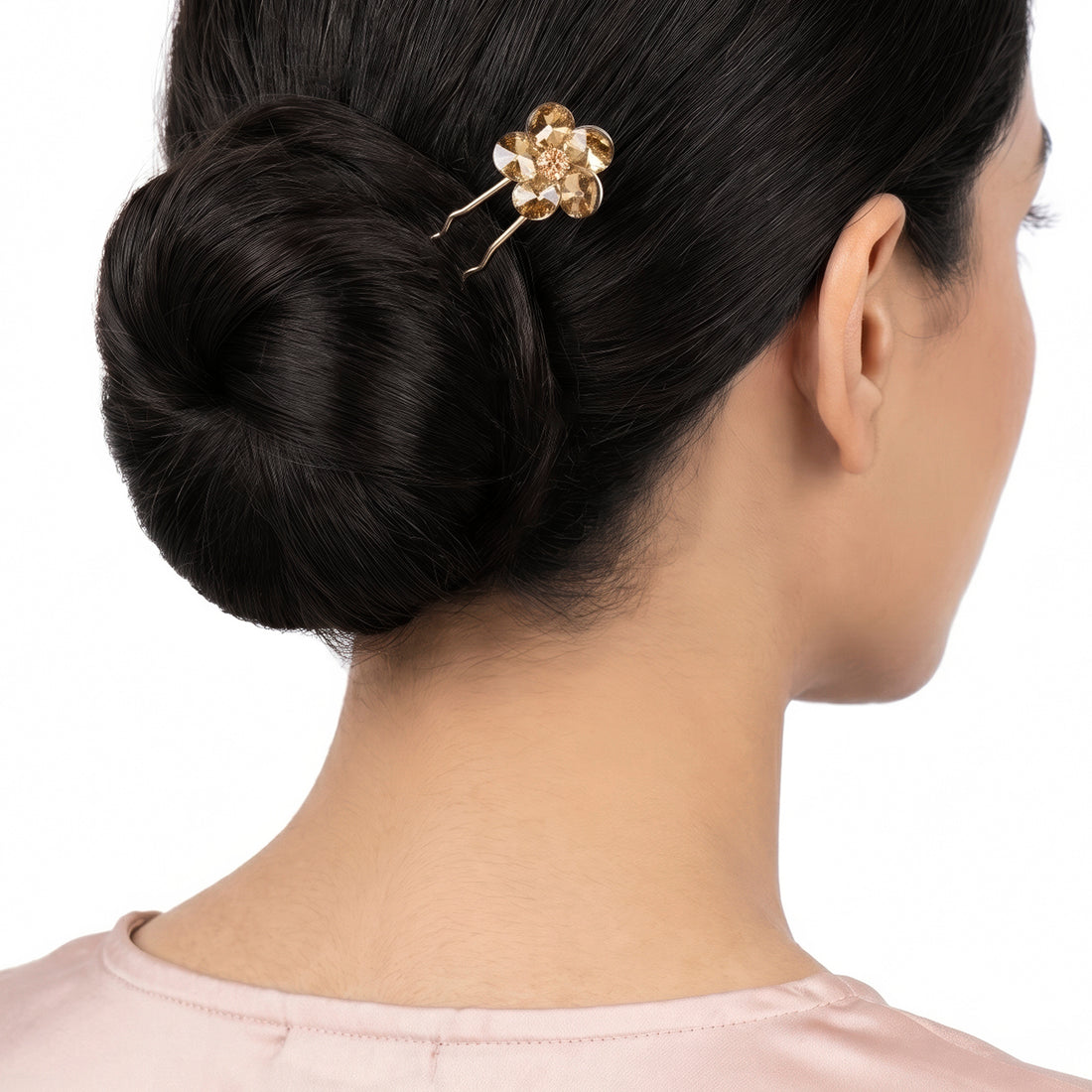 PRAO Bun Pin Anti-Tarnish Smokey Topaz Crystal Flower
