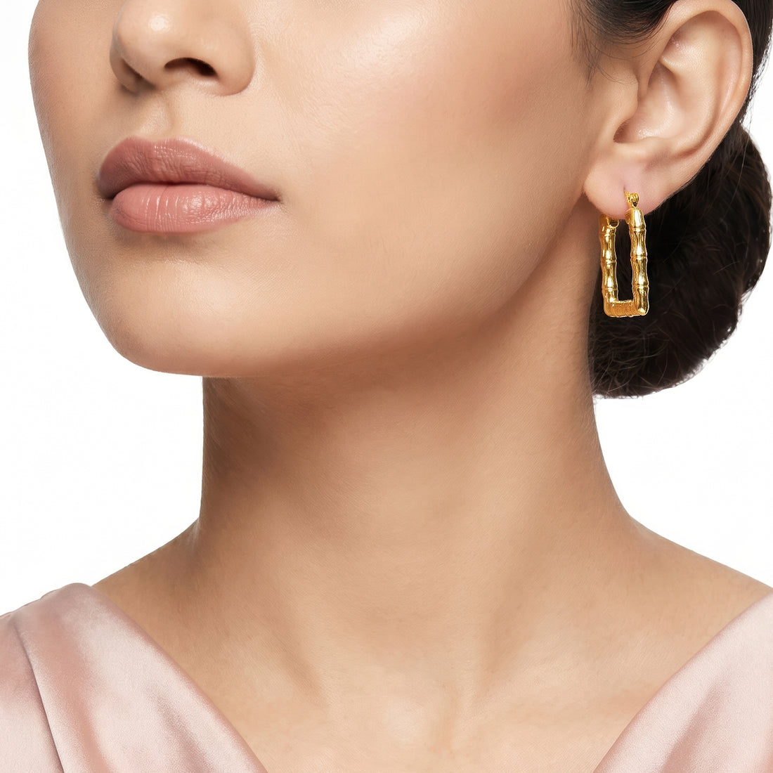 PRAO Earrings Anti-Tarnish Bamboo Texture Square Hoops