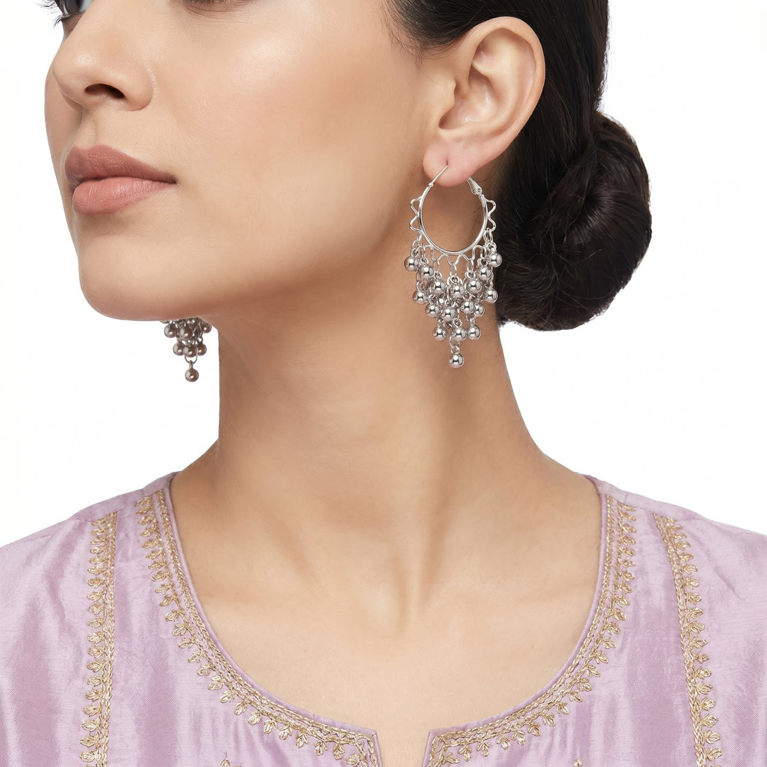 PRAO Earrings Anti-Tarnish Oxidised Bead Hoops