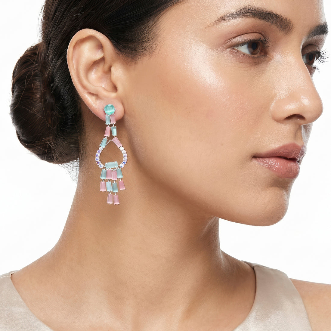 PRAO Earrings Anti-Tarnish Pastel Stone Fringe Drop