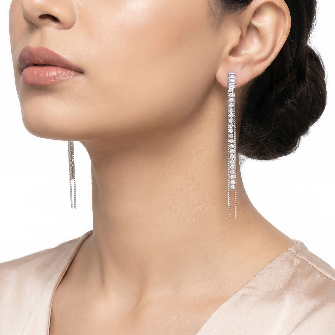 PRAO Earrings Anti-Tarnish Crystal Tassel Drop Earrings With Baguette-Cut Studs