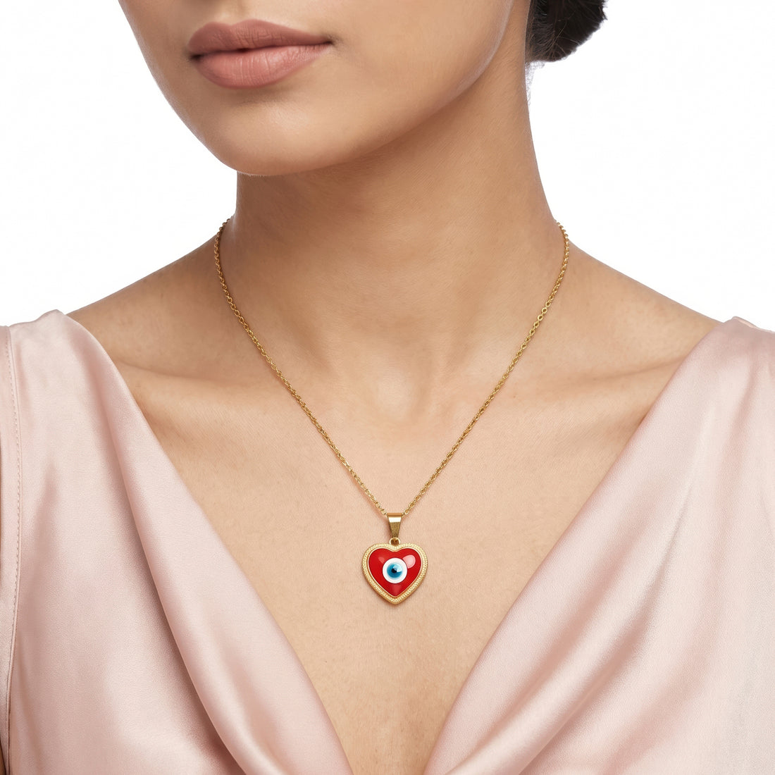 PRAO Necklace Anti-Tarnish Red Heart Evil Eye