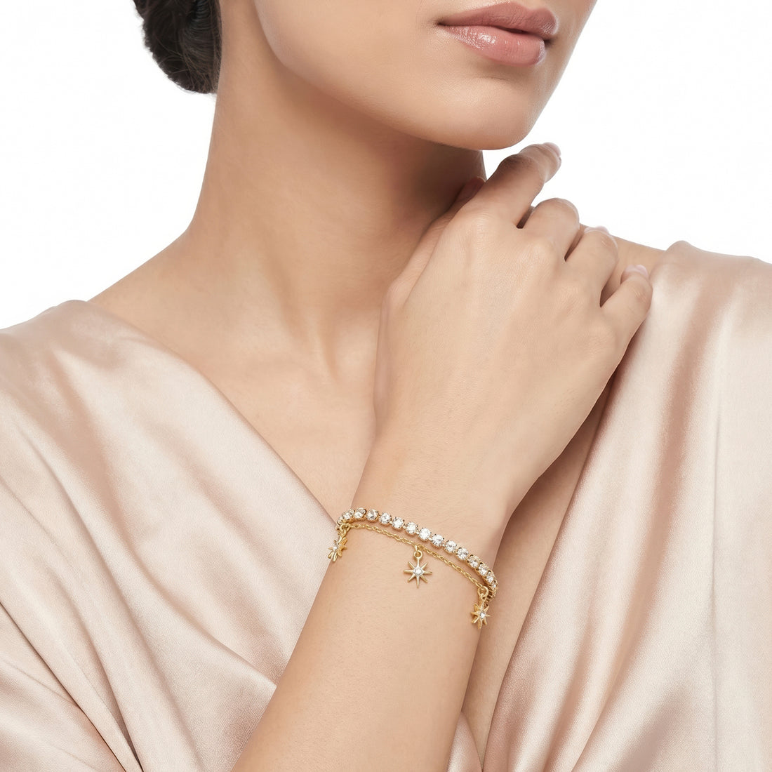 PRAO Bracelet Anti-Tarnish Celestial Crystal Layered (Adjustable Size)