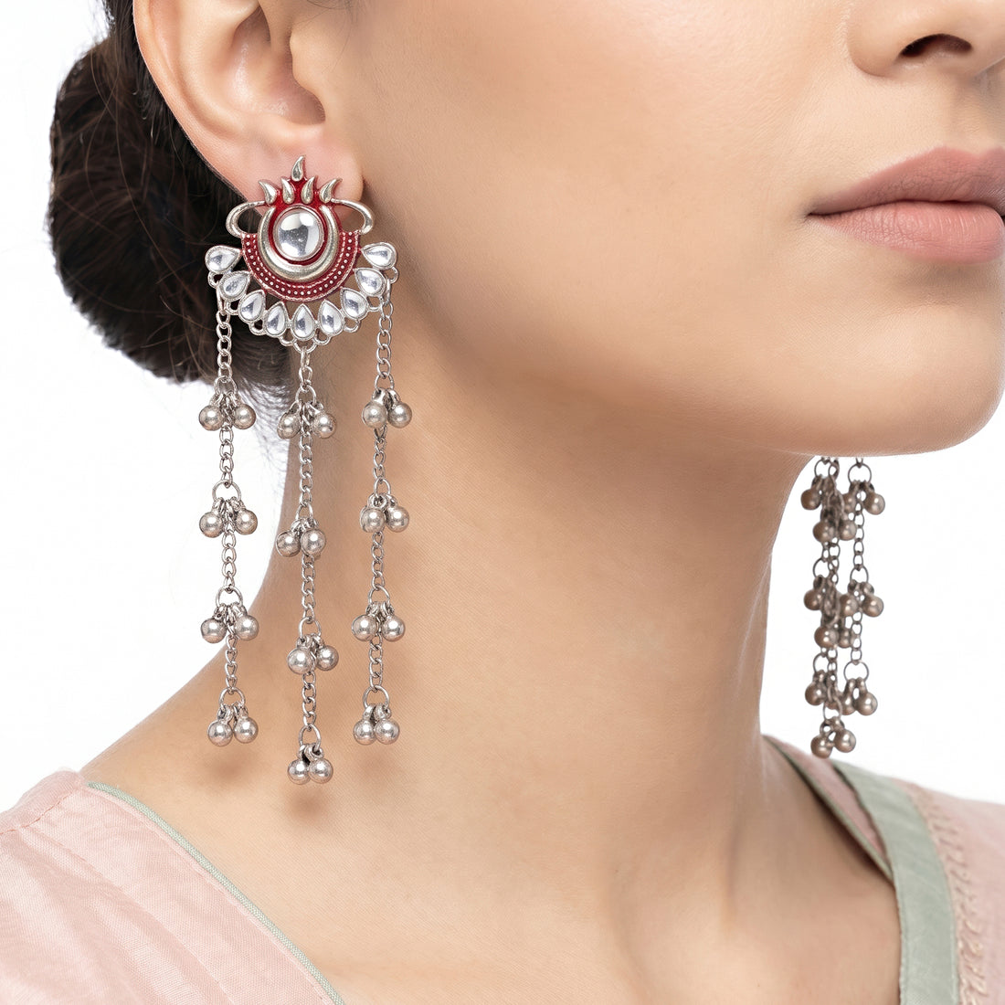 PRAO Earrings Anti-Tarnish Red Enamel Kashmiri