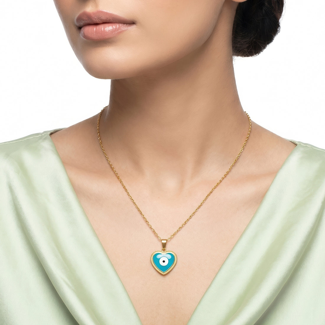 PRAO Necklace Anti-Tarnish Heart-Shaped Evil Eye