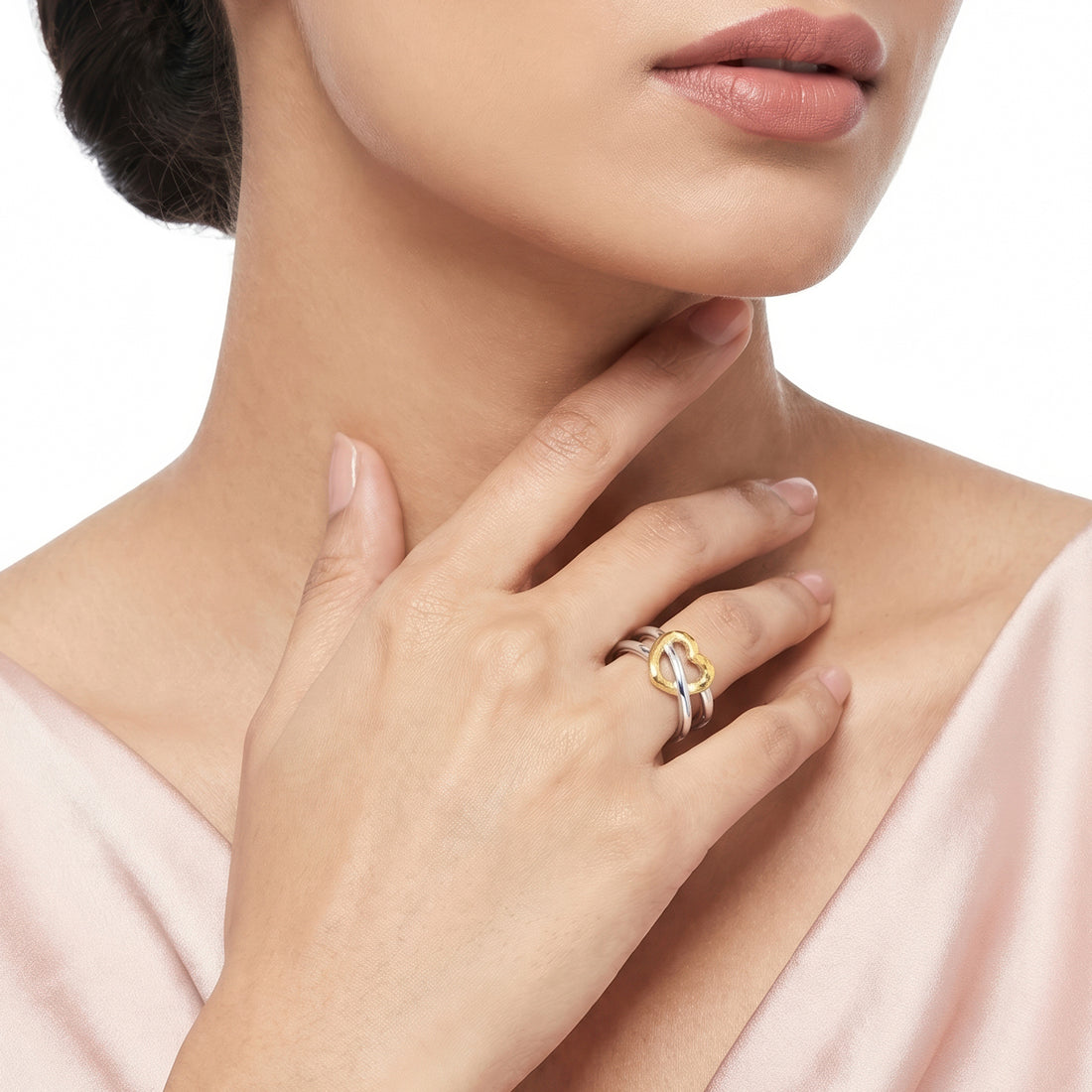 PRAO Ring Anti-Tarnish Heart Crossover Split Band (Adjustable Size)