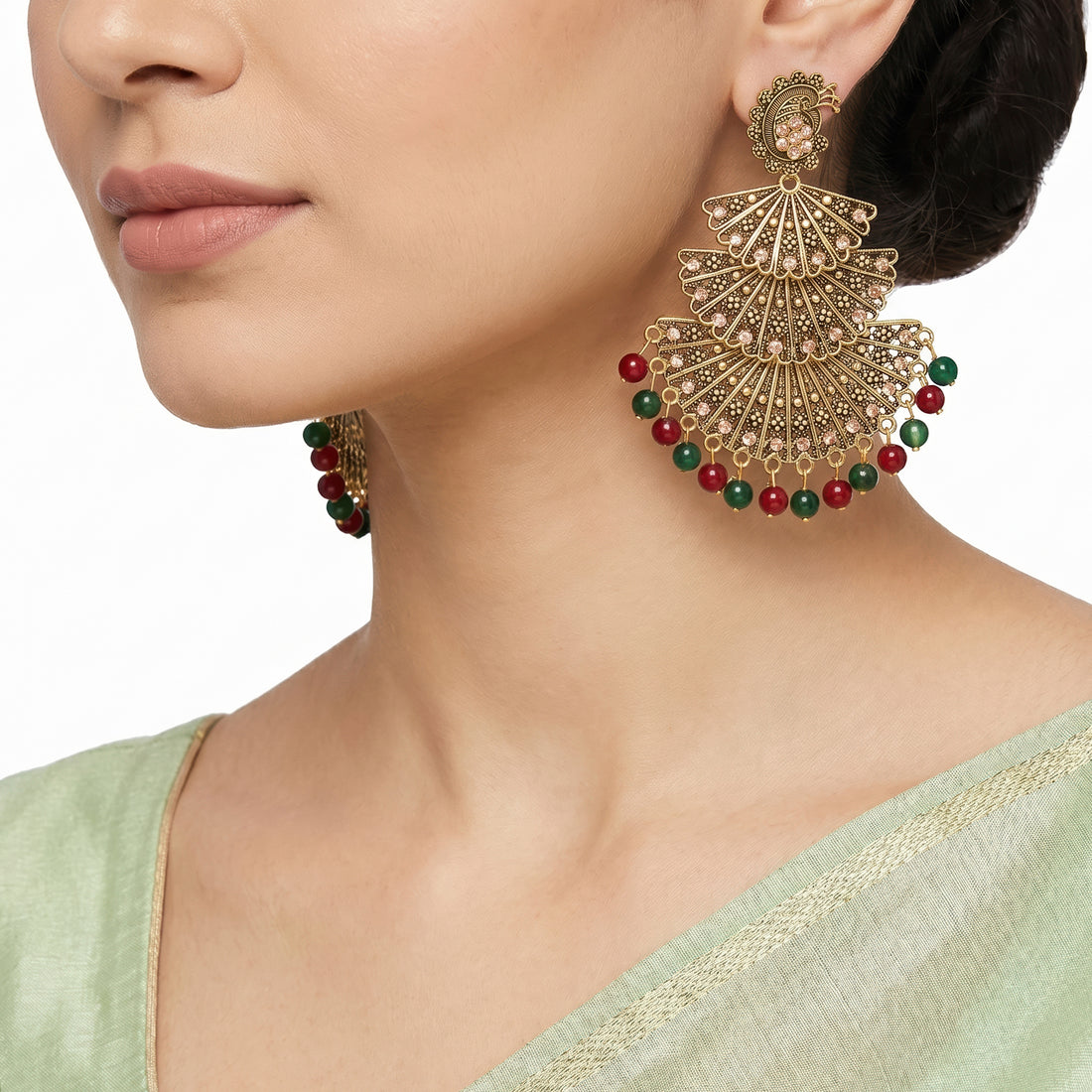 PRAO Earrings Anti-Tarnish Peacock Fan Drop Crystal