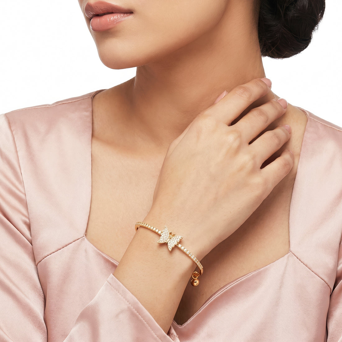 PRAO Bracelet Anti-Tarnish Crystal Butterfly Statement Bangle (Adjustable Size)