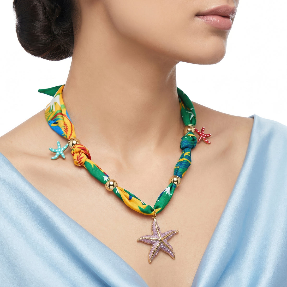 PRAO Necklace Anti-Tarnish Tropical Fabric Starfish Charm