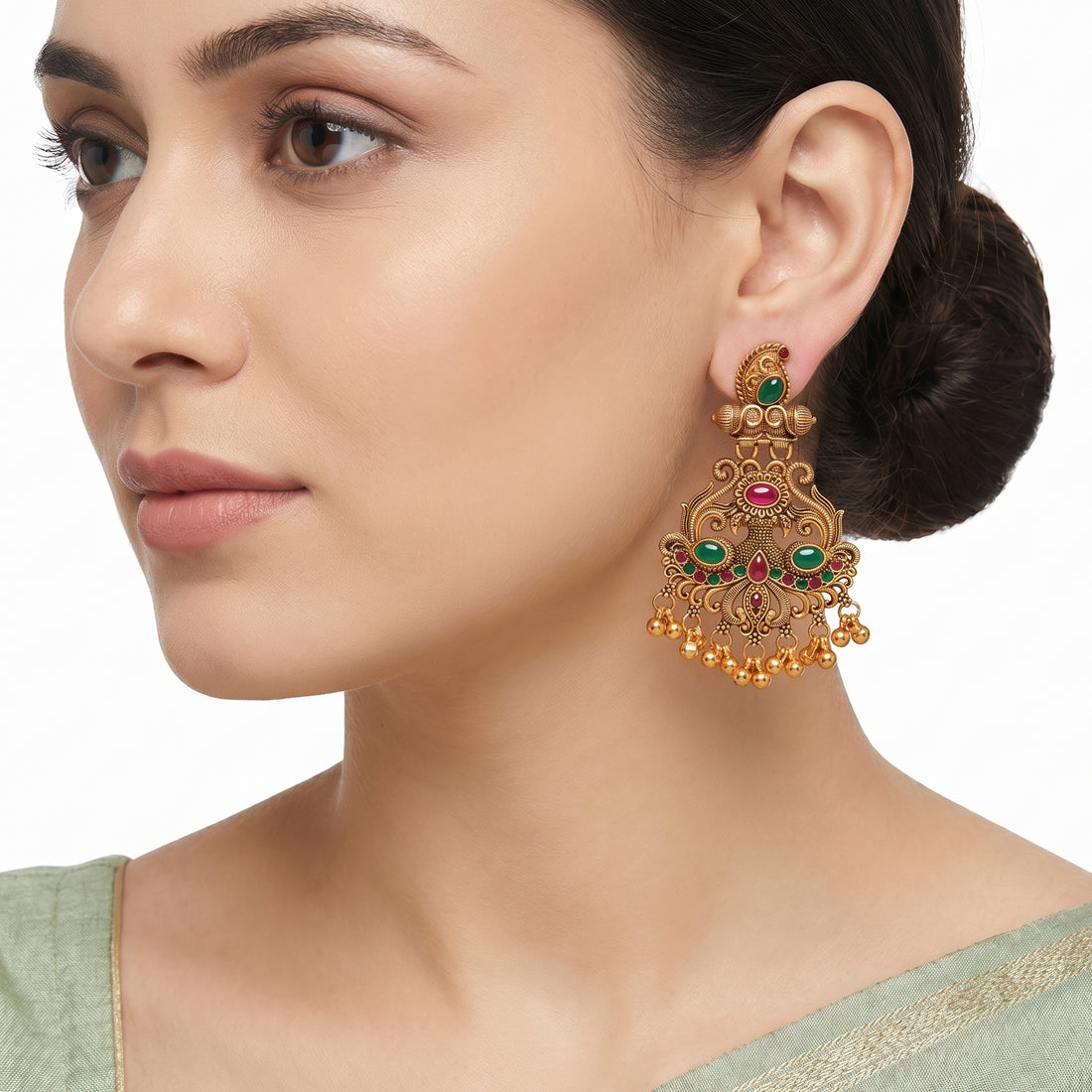 PRAO Earrings Anti-Tarnish Antique Stone Drop Filigree