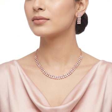 PRAO Necklace Anti-Tarnish Double-Row Rhinestone Set With Earrings