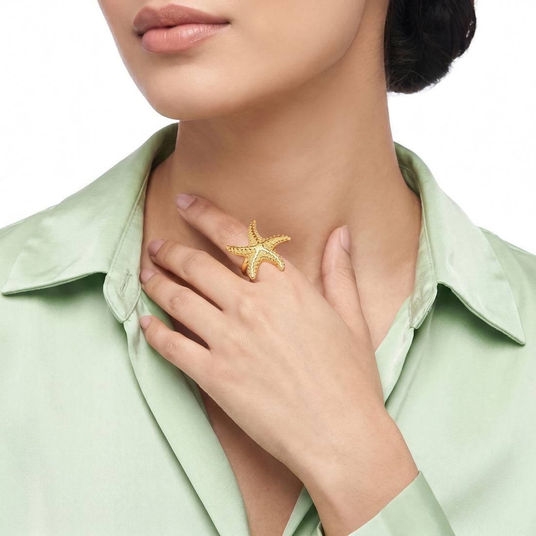 PRAO Ring Anti-Tarnish Textured Starfish (Adjustable Size)