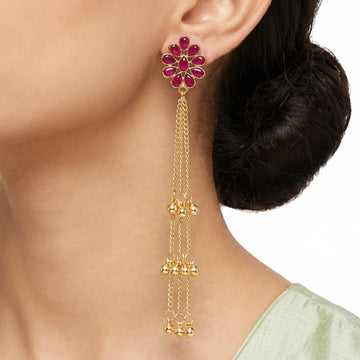 PRAO Earrings Anti-Tarnish Ruby Red Kashmiri Chain