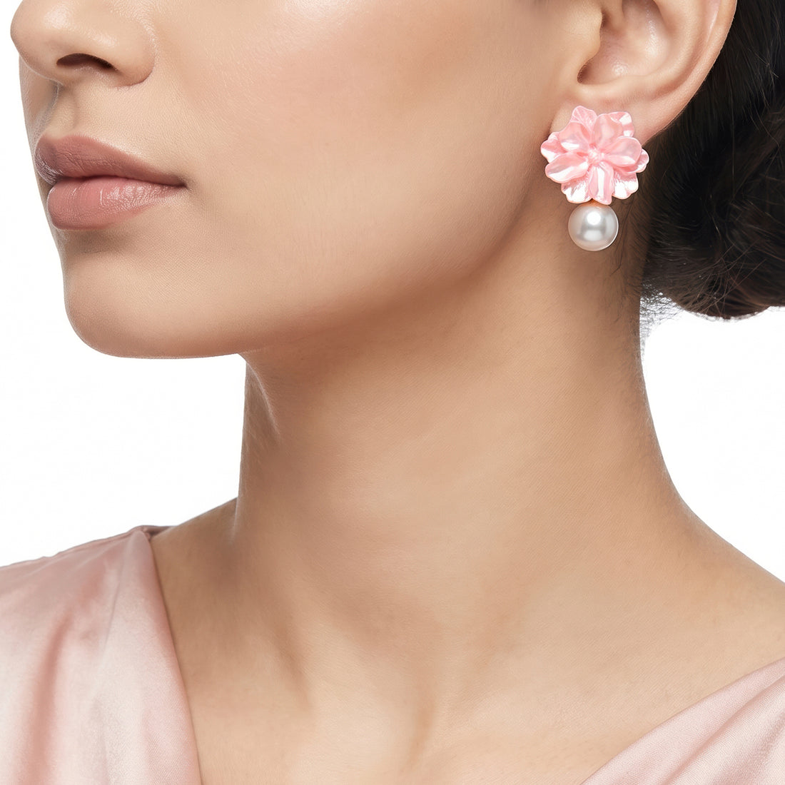 PRAO Earrings Anti-Tarnish Blush Floral Pearl