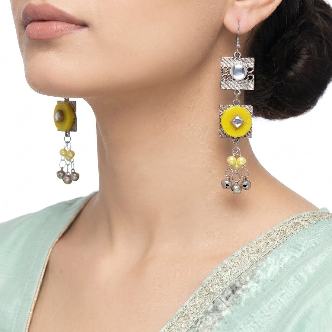 PRAO Earrings Anti-Tarnish Yellow Geometric Ghungroo
