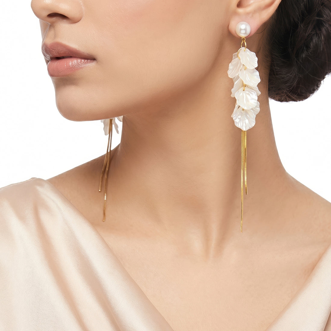 PRAO Earrings Anti-Tarnish Pearl Petal Tassel