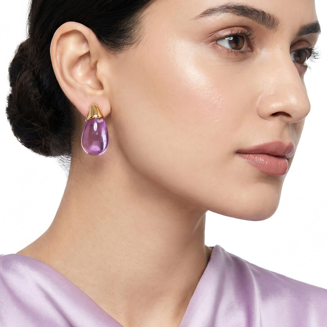 PRAO Earrings Anti-Tarnish Amethyst Resin Teardrop