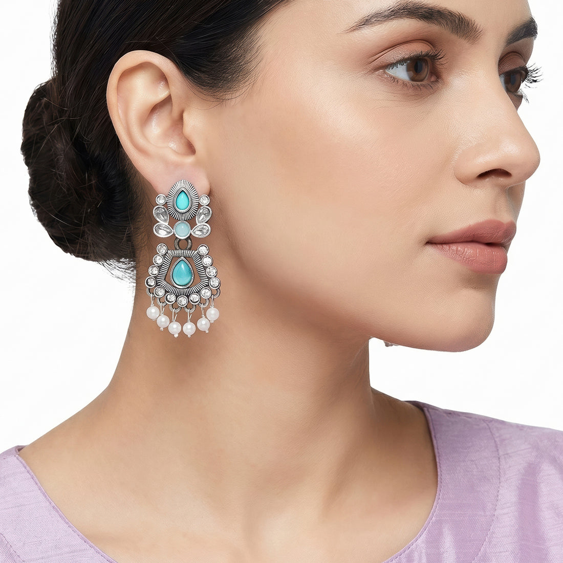 PRAO Earrings Anti-Tarnish Turquoise Geometric Pearl Danglers