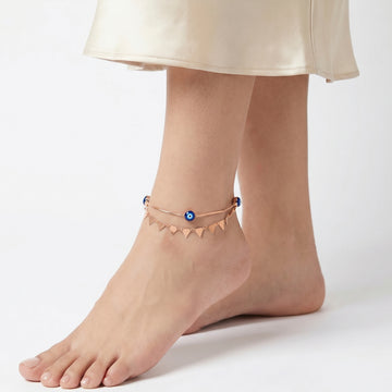 PRAO Anklet Anti-Tarnish Triangular Charms And Dark Blue Evil Eye Beads