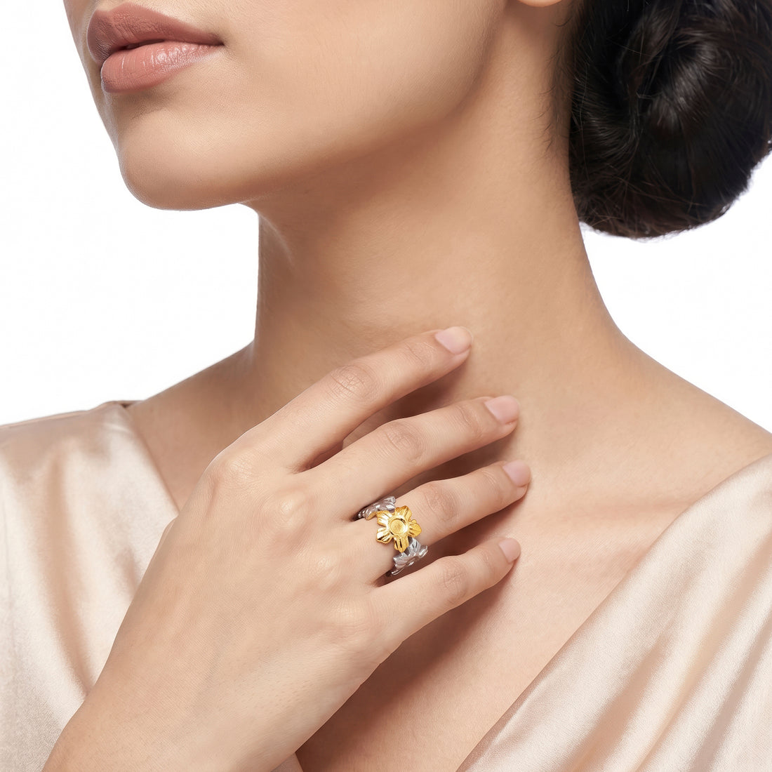 PRAO Ring Anti-Tarnish Floral Sunflower Band (Adjustable Size)