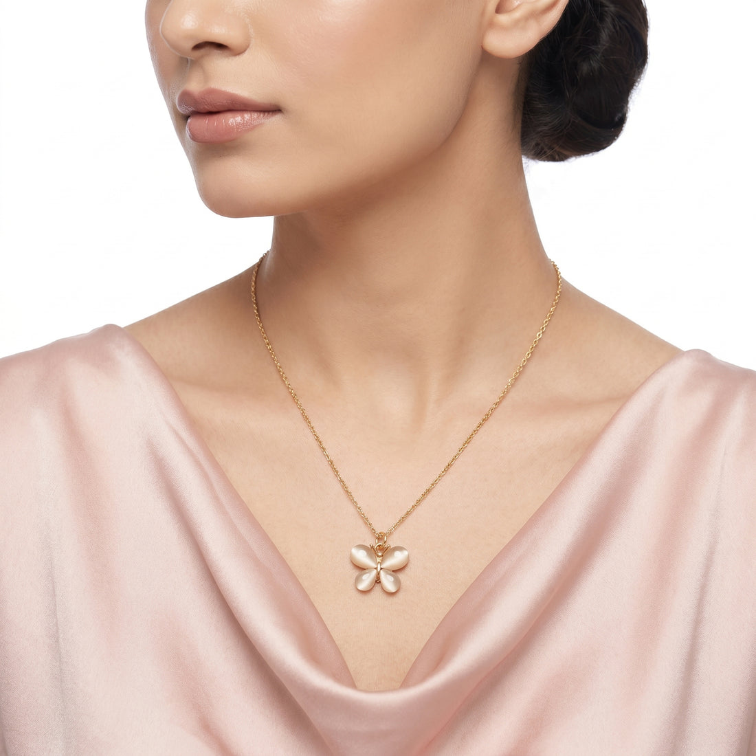 PRAO Necklace Anti-Tarnish Butterfly Monalisa Stone Pendant