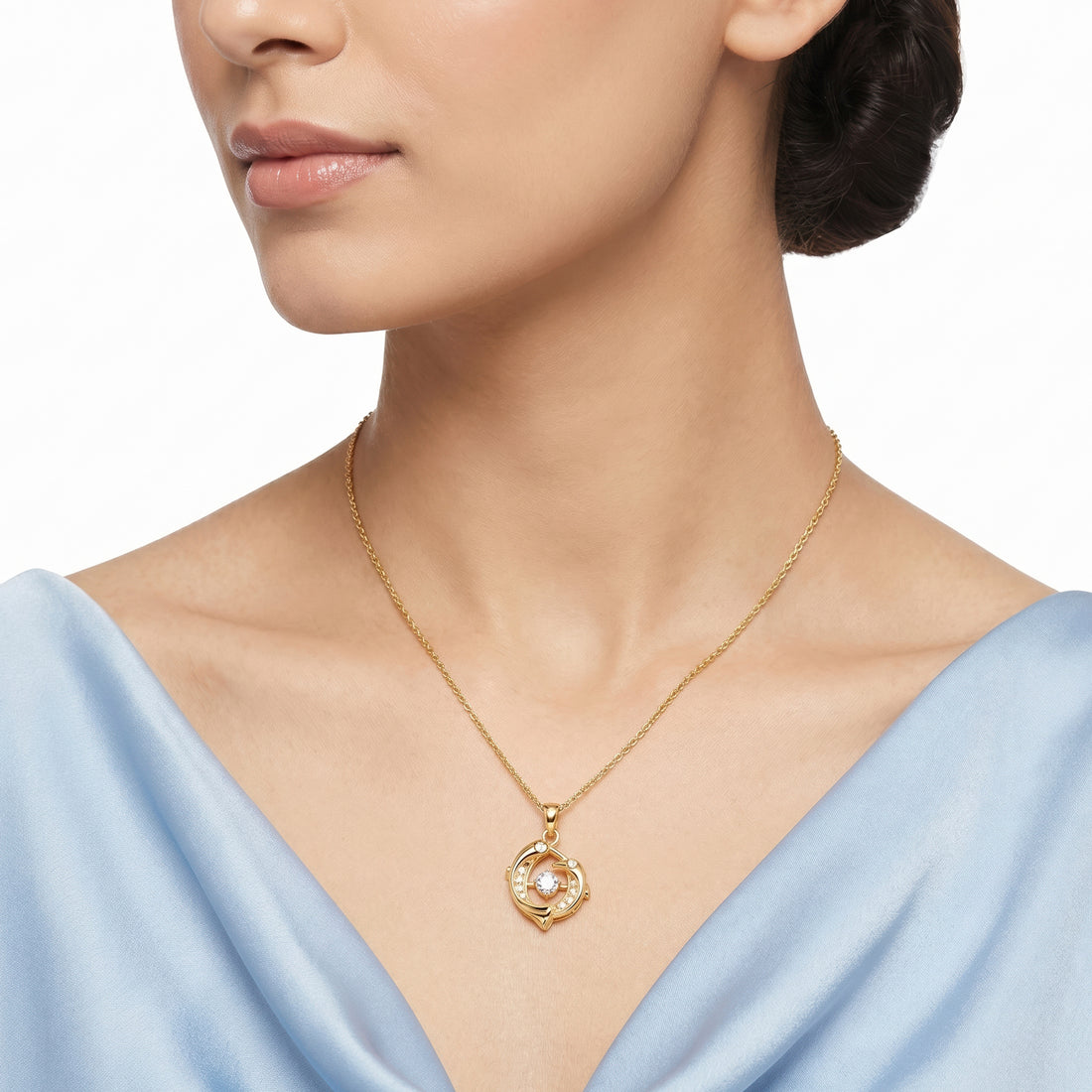 PRAO Necklace Anti-Tarnish Dolphin Pendant With Crystal Accents