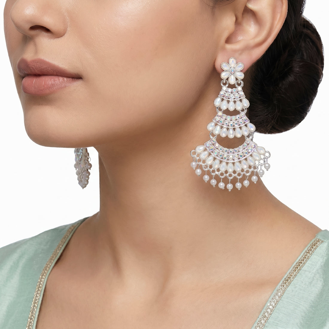 PRAO Earrings Anti-Tarnish Multi-Tiered Chandelier With Pearl Beads