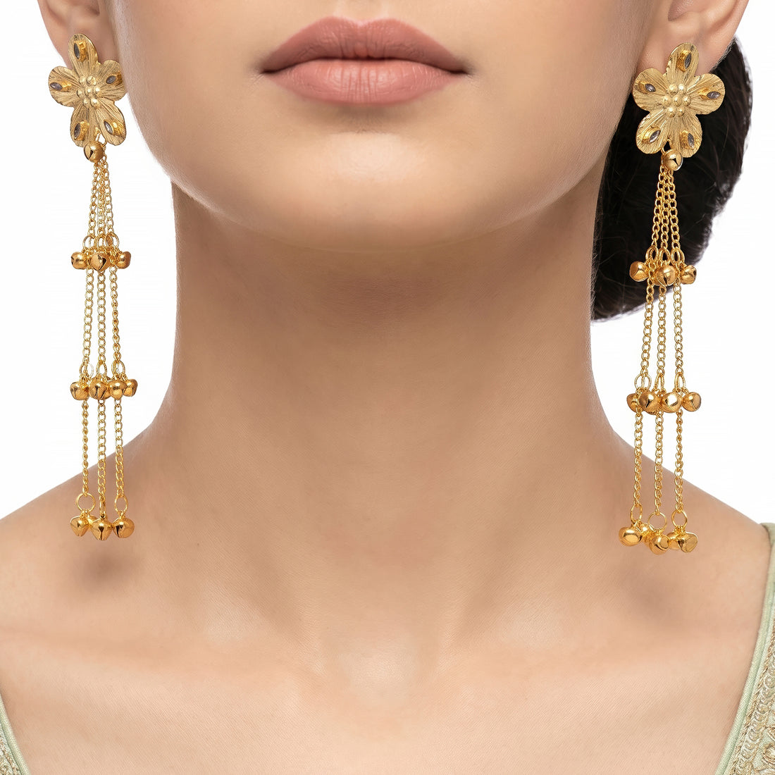 PRAO Earrings Anti-Tarnish Kashmiri Bell Chain