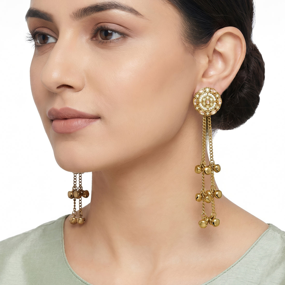 PRAO Earrings Anti-Tarnish Long Kashmiri Chain Bell