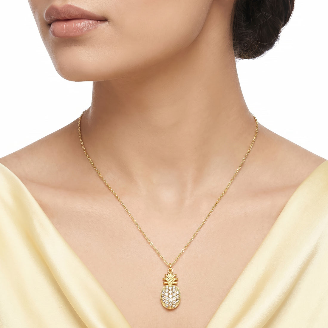 PRAO Necklace Anti-Tarnish Crystal Pineapple Pendant Chain