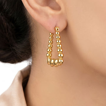 PRAO Earrings Anti-Tarnish Bubbled Heart Rectangle Hoops