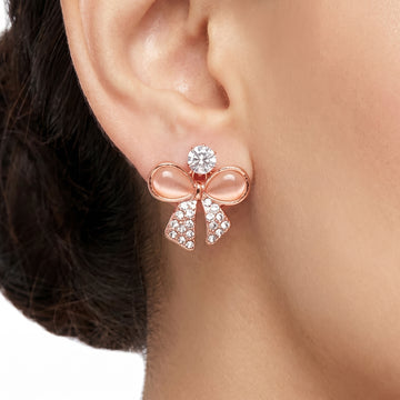 PRAO Earrings Anti-Tarnish Rose Bow Cat-Eye Crystal