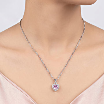 PRAO Necklace Anti-Tarnish Pink Heart Stone Pendant