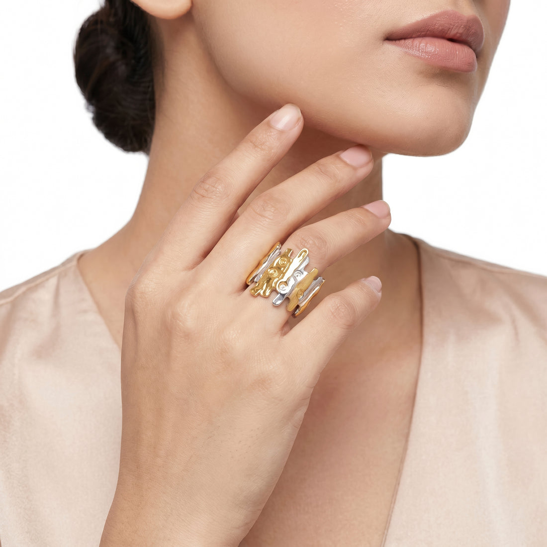 PRAO Ring Anti-Tarnish Abstract Tree Bark Statement (Adjustable Size)