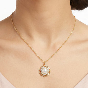 PRAO Necklace Anti-Tarnish Floral Monalisa Crystal Pendant