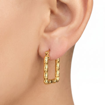 PRAO Earrings Anti-Tarnish Bamboo Texture Square Hoops