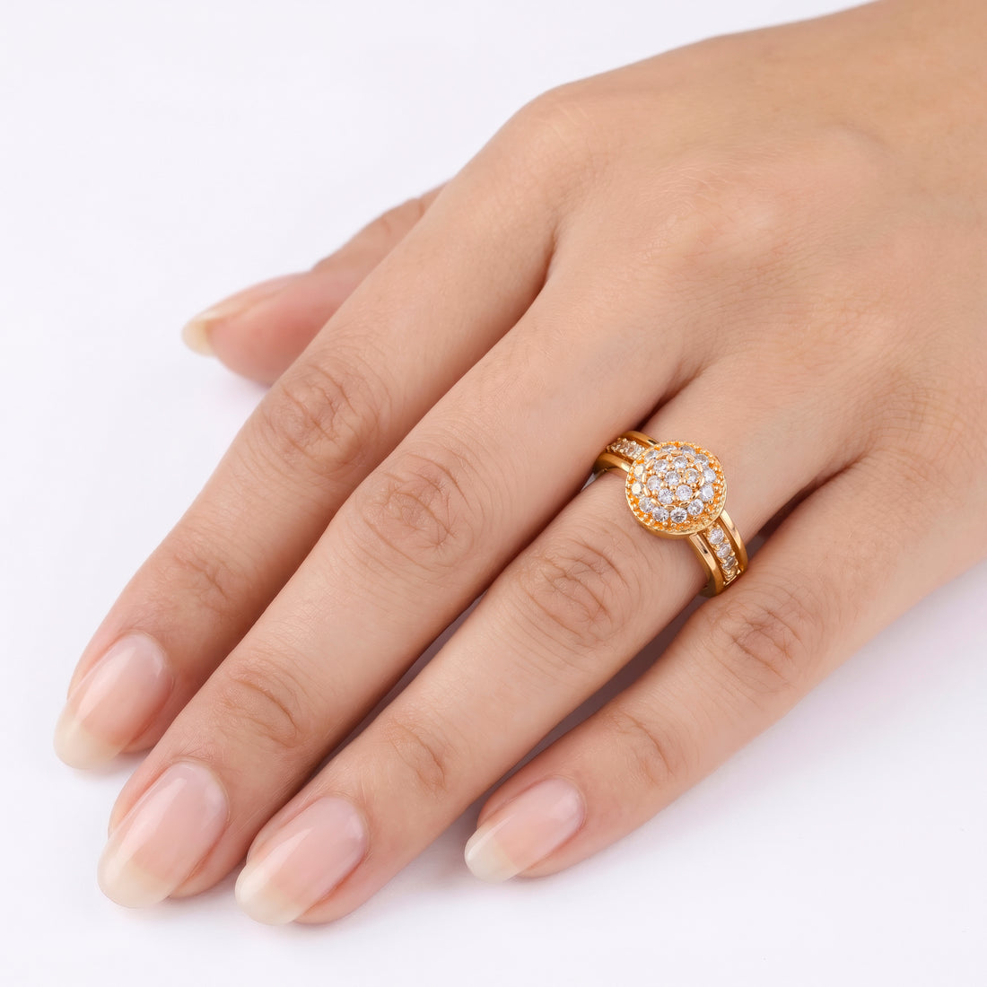 PRAO Ring Anti-Tarnish Crystal Cluster Split-Shank (Adjustable Size)