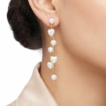 PRAO Earrings Anti-Tarnish Pearl Heart Drop