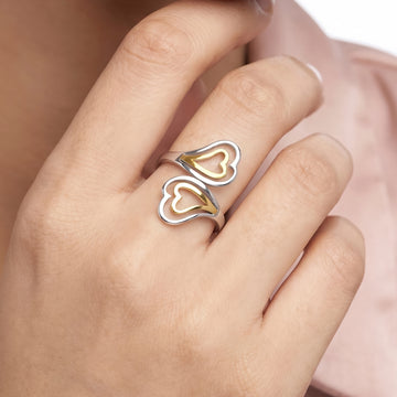 PRAO Ring Anti-Tarnish Two Hearts Bypass (Adjustable Size)