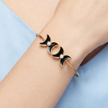 PRAO Bracelet Anti-Tarnish Crescent Moon Pearl Bangle (Adjustable Size)