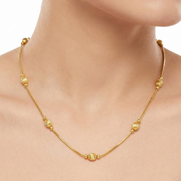 PRAO Necklace Anti-Tarnish Curb Chain With Oval Textured Beads
