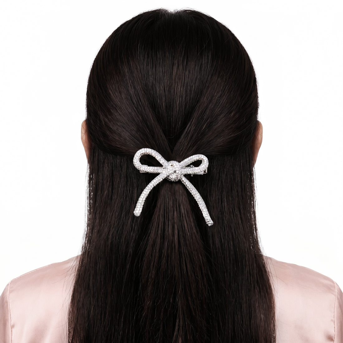 PRAO Hair Clip Anti-Tarnish White Crystal Bow Barrette