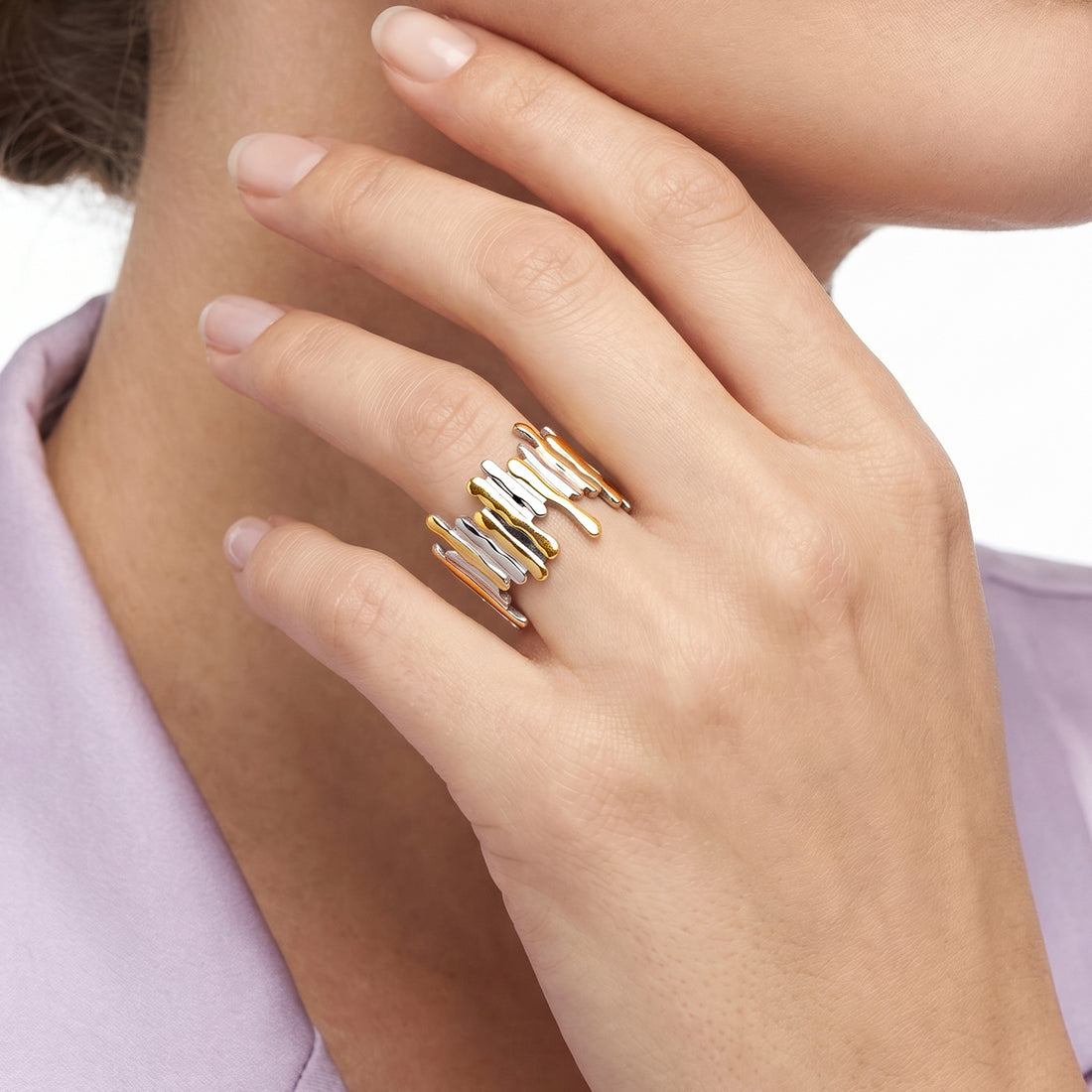 PRAO Ring Anti-Tarnish Abstract Drip Texture (Adjustable Size)