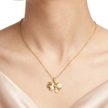 PRAO Necklace Anti-Tarnish Textured Bow Pendant