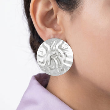 PRAO Earrings Anti-Tarnish Hammered Coin Silver-Plated Statement