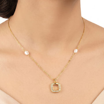 PRAO Necklace Anti-Tarnish Open Cushion Pearl Pendant